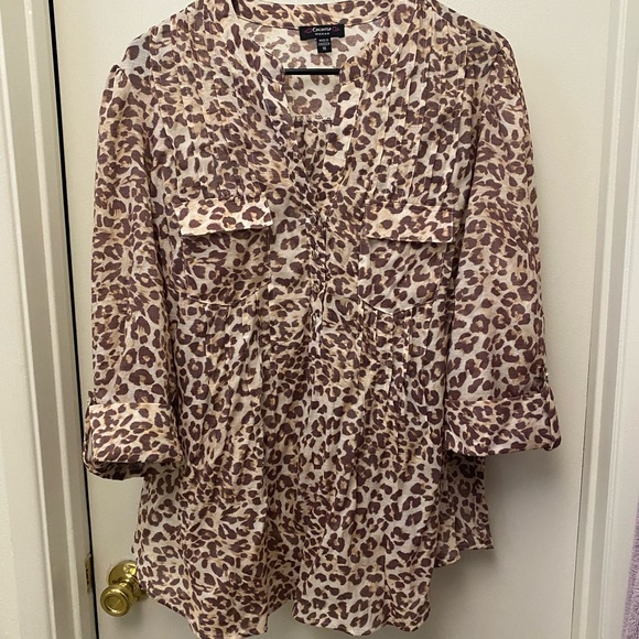 COCOMO Women’s Cheetah Leopard Print 3/4 Sleeve Top Plus Size 1X Button NEW - Picture 1 of 9